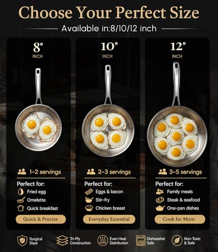 8 Inch 316 Stainless Steel Frying Pan with Lid (8 Inch)