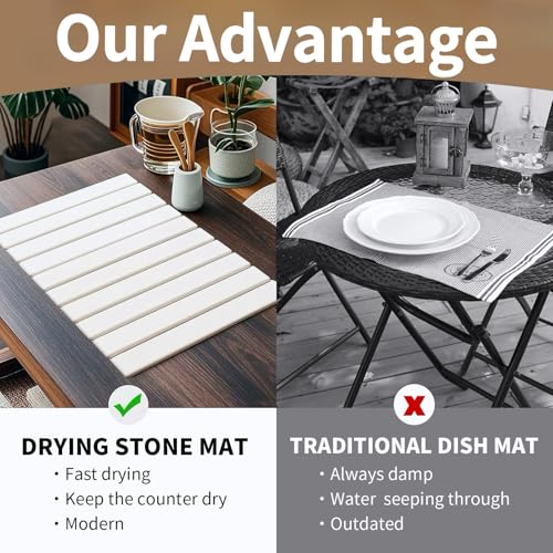 Large Stone Dish Drying Mat for Kitchen Counter (White / 24" x 16")