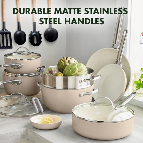 Padova Hard Anodized Healthy Ceramic Nonstick 17 Piece Cookware Set (17 Piece Cookware Set / Taupe)