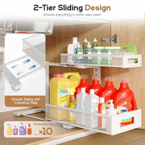 2 Pack 17IN Depth Under Sink Storage Organizer (White / 2 Pack-17"Dx11.4"-16.14"H)