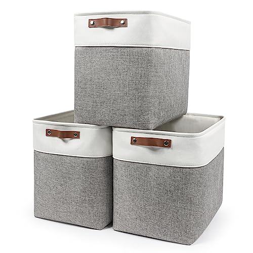 Large Fabric Storage Baskets (Gray / Off-White / Extra Large -17"x12"x15")