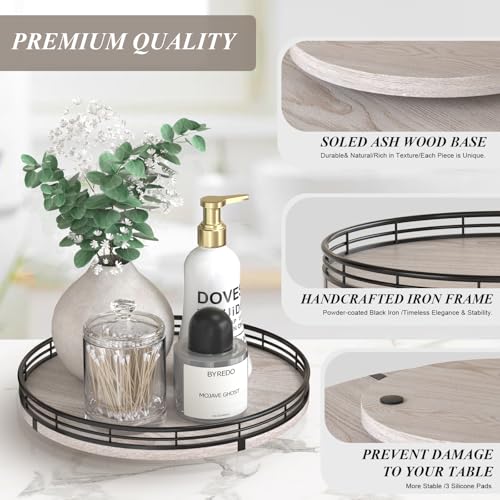 10 Inch Rustic Whitewashed Oak Lazy Susan Vanity Tray