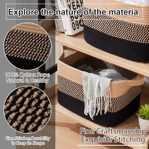 30L Storage Basket Large Blanket Basket Living Room Black & Brown (Black & Brown / 3 pcs-16”x12”x10”)