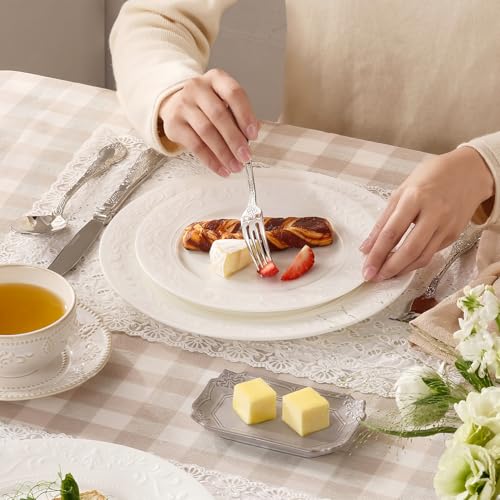 18Pcs Vintage Relief White Bone China Set (White-Retro Embossed / service for 6-18pcs)