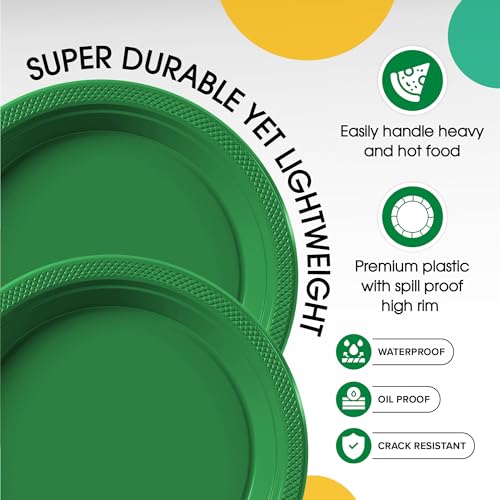 Sturdy Emerald Green Plastic Plates 9" Party Plates 100 Pcs (9 inch / Emerald Green)