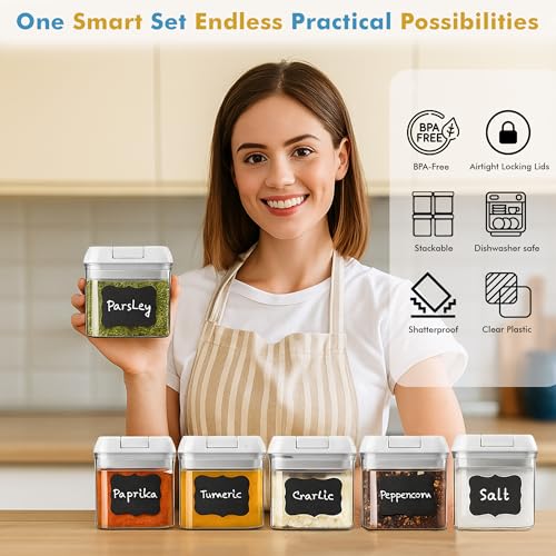 6PC (0.5L, 2.1 Cup, 17oz) Airtight Spice Storage Containers, 6 Spoons (White - 6 Pc / 6 Pc - 0.5 Liter)