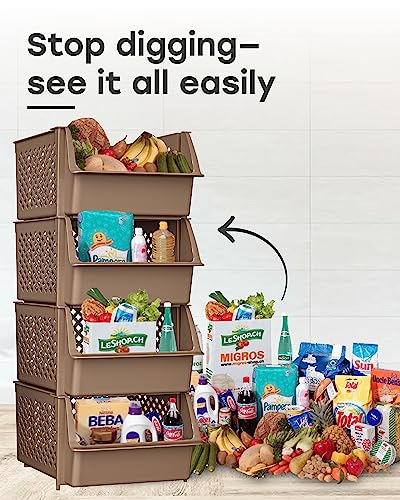 Stackable Storage Bins Open Front for Pantry Storage (4 Count)