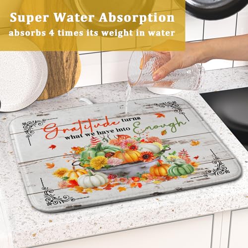 Fall Dish Drying Mats for Kitchen Counter Absorbent Autumn Dish Drainer Pad Home Decor (Thanksgiving Fall 511 / 18" x 16")