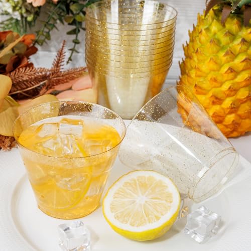 100 Pcs Gold Plastic Cups (Glitter-9oz-100)