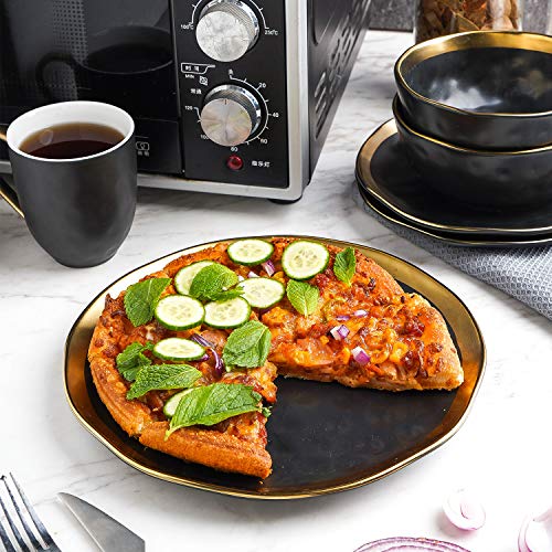 Florian Modern Porcelain Dish Set (32-Pieces Service for 8 / Black with Gold Rim)