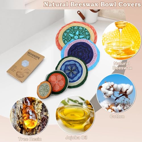 5Pcs Reusable Beeswax Elastic Bowl Covers for Bread Proofing and Food Cover (Colorful Concentric Circle)