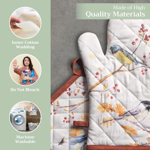 100% Cotton Oven Mitt & Pot Holder Set (112 - Oak Leaves / 7.5" x 13" & 8" x 8" (Oven Mitt & Pot Holder))