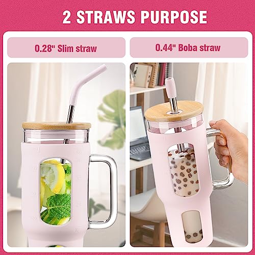 Glass Tumbler with Lid and Straw (CottonPink / 46 Ounces)