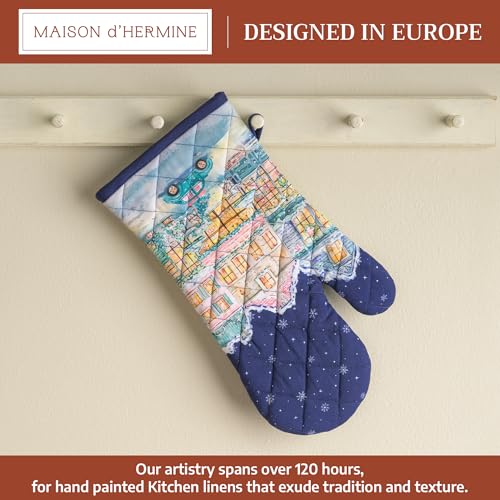 Maison d'Hermine Oven Gloves 100% Cotton Oven Mitt (123 - Christmas Market - Blue / 7.5" x 13" (Oven Mitt))