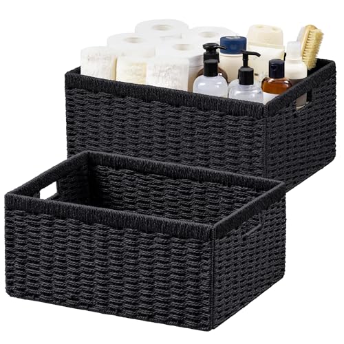 2 Pack Wicker Basket (Rectangular- 2pack 16.5"×13"×7.5" / Black)