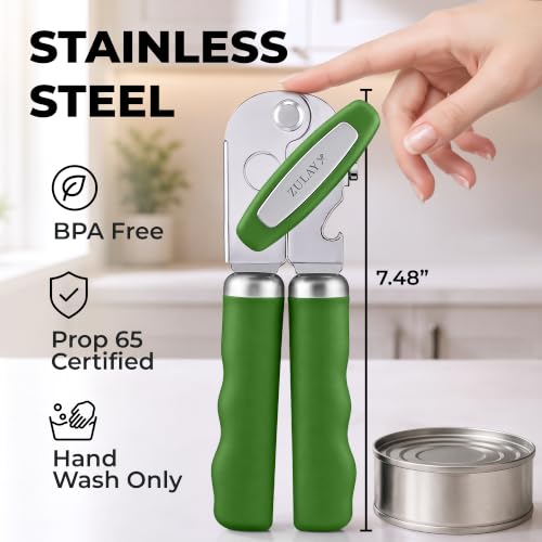 Stainless Steel Swing Open Manual Can Opener Comfortable Grip (Artichoke Green / Swing Open)