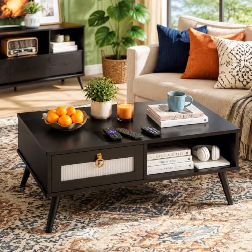 Coffee Table Lift Top Coffee Table with Storage Shelf (Retro Black / 39" with Drawer)