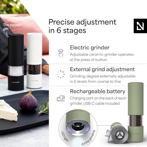 Electric Salt and Pepper Grinder Set (Sage Green / Set of two electric mills)