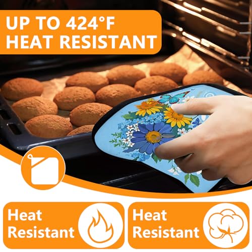 Sunflower Butterfly Oven Mitts and Pot Holders Sets 4Pcs (Sunflower Butterfly)