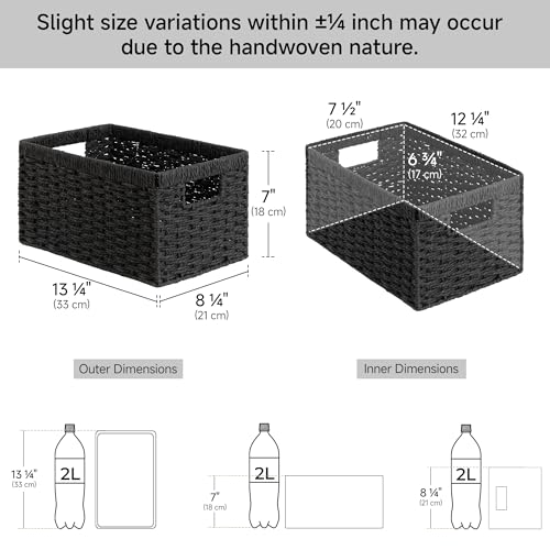 Wicker Storage Baskets for Organizing (Black (Paper Rope) / 2x 13"L x 8¼"W x 7"H)