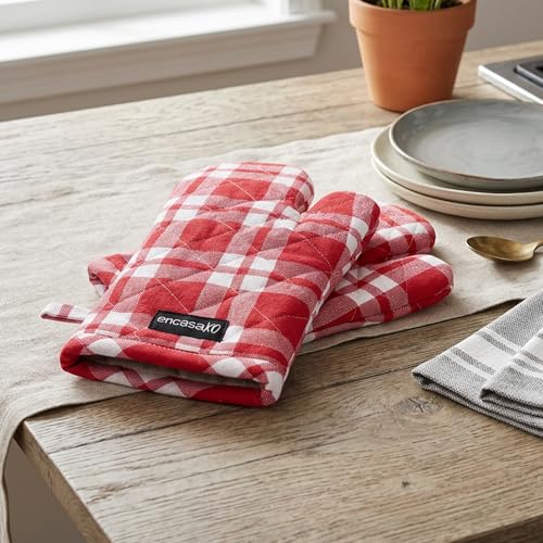 Oven Mitts Heat Resistant Kitchen Gloves (Oven Gloves / Franca Red Checks)