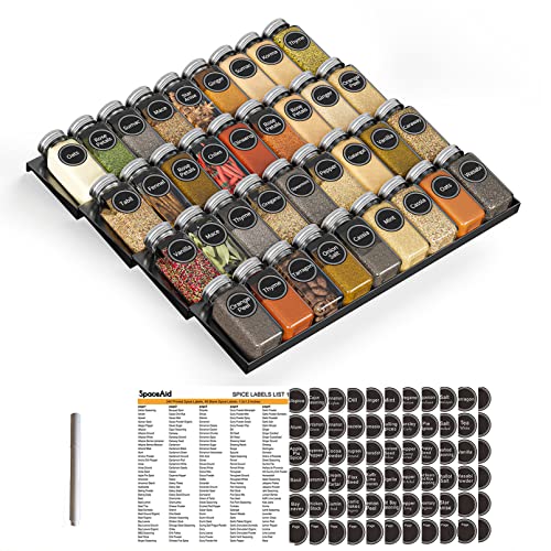 Spice Drawer Organizer with 36 Spice Jars (36 Jars, 16.75" Wide)