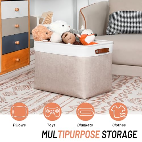Fabric Storage Bins (White&Khaki / XL-16"x 12"x12")