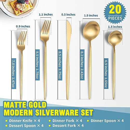 Matte Gold Silverware Set for 4 (Gold / 20 Pieces Set)