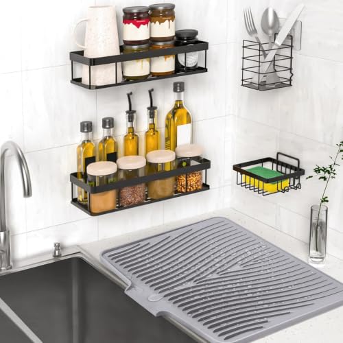 Silicone Dish Drying Mat for Kitchen Counter (Grey-1pc / 16" x 12")