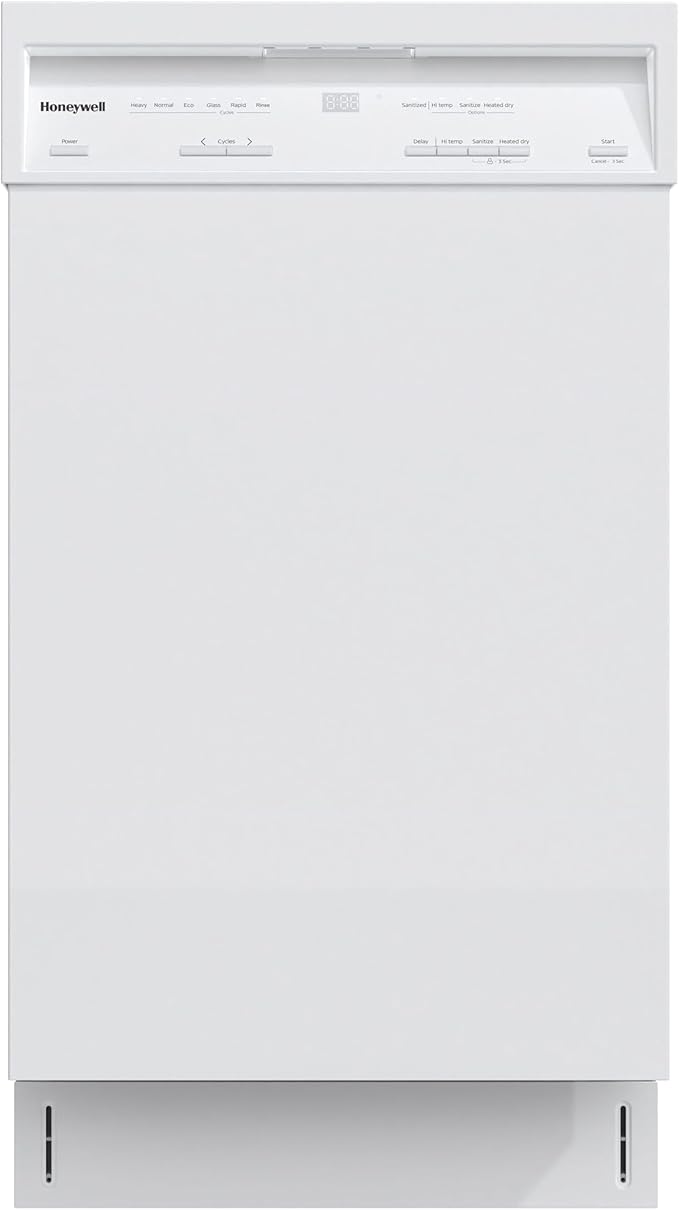 Honeywell 18 Inch Dishwasher with 8 Place settings, 6 Washing Programs, Stainless Steel Tub, UL/Energy Star- White