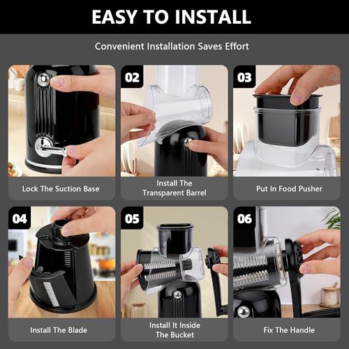 Rotary Cheese Grater with Handle (Black)
