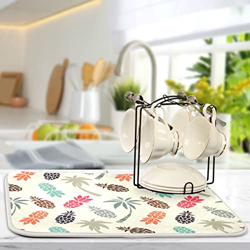 Super Absorbent Dish Drying Mat (Coconut Palm Trees Pineapples / 16" x 18")