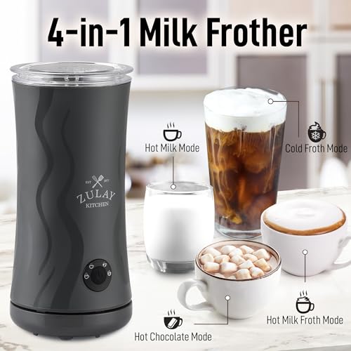 Zulay 4-in-1 Milk Frother and Steamer - Automatic Hot and Cold Foam Maker with Auto Shut Off & Temperature Control for Coffee, Latte, Cappuccino, Hot Chocolate - Gray (Ventus Gray / Frother Steamer)