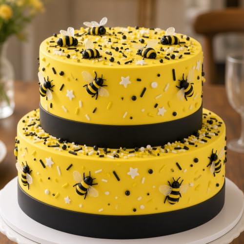 Yellow & Black & White Sprinkles Mix Size Pearls Bumble Bee Themed Cake Decorations Cupcake Toppers Perfect for Wedding Valentine Supplies 4.58OZ (Yellow&Black&White)
