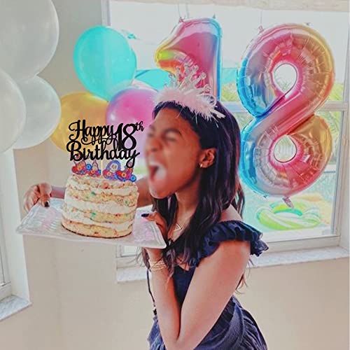 1 PCS Happy 18th Birthday Cake Topper Glitter Cheers to 18 Years Birthday Cake Pick 18 Fabulous Cake Decoration for Happy 18th Birthday Theme Party Decorations Supplies Black (Black / 18th)