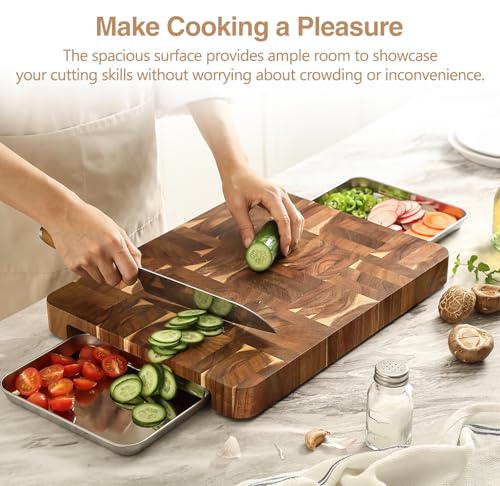 Large Thick End Grain Acacia Wood Cutting Board (16"L x 1"W)
