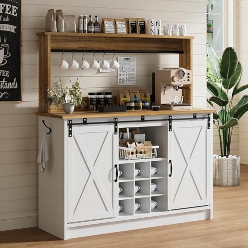 47" Farmhouse Coffee Bar Cabinet with Storage Hutch (47Inch / White)