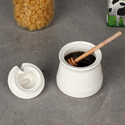 Honey Jar with Lid and Honey Dipper (White)