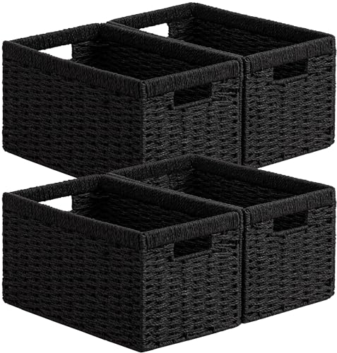 4 Pack Wicker Basket (Rectangular- 4pack 13.4"×8.3"×7.1" / Black)