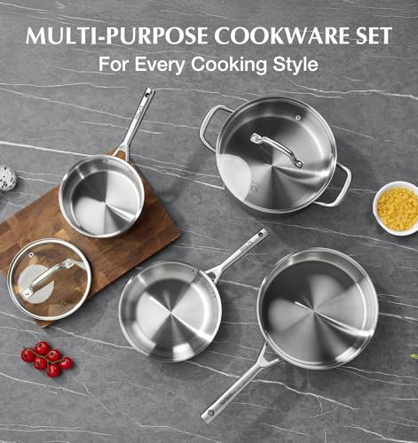 Stainless Steel Cookware Set 17 Piece with 5 Layer Base (Silver / 17 Pcs)