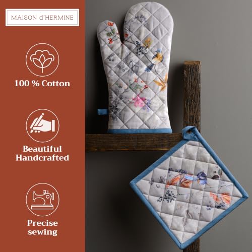 100% Cotton Oven Mitt & Pot Holder Set (037 - Equinoxe - Grey / 7.5" x 13" & 8" x 8" (Oven Mitt & Pot Holder))