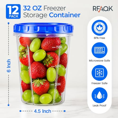 Freezer Storage Containers (12 PACK - 32 OZ - BLUE)