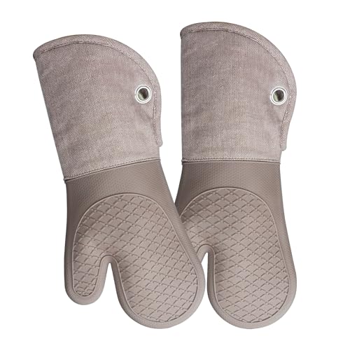 Professional Microwave Silicone Oven Mitts one Pair (Oven mitts / Khaki Oven Mitts)