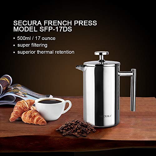 French Press Coffee Maker (Silver / 17 oz)
