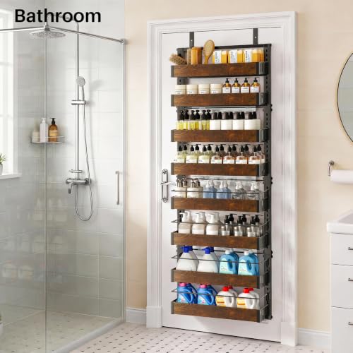 8 Tiers Wooden Over Door Organizer (Rustic Brown / 17" W x 6" D x 69" H)