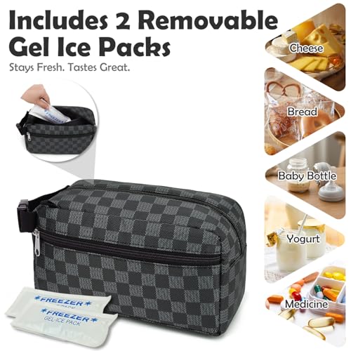Freezable Snack Bag with Removable Ice Packs (with Ice Packs - Checkered Gray)