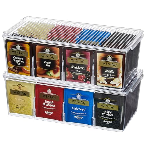 2 Pack 16 Compartment Tea Organizer (Clear / 16-compartment)