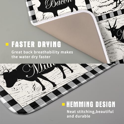 Farmhouse Animal Dish Drying Mat Buffalo Plaid Drainer Rack Mats Fast Dry Absorbent Kitchen Countertop Protector Dishes Pad 16x18 Inch (farmhouse animal / 16" x 18")