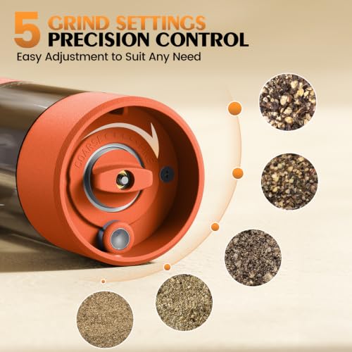 Electric Salt and Pepper Grinder Set Automatic Battery Pepper Mill Shakers Adjustable Coarseness Upgraded Larger Capacity with Led Home and Kitchen Appliances (Wine Red)