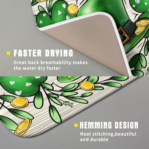 St Patrick's Day Shamrock Dish Drying Mat 16x18 inch Eucalyptus Leaves Dishes Pad Dish Drainer Mats Absorbent Fast Dry Kitchen Accessories (Shamrock Leaves / 16" x 18")